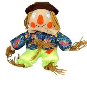 Vintage 90s Scarecrow Plush Doll HugFun Straw Scale Stuffed Yarn Halloween Fall